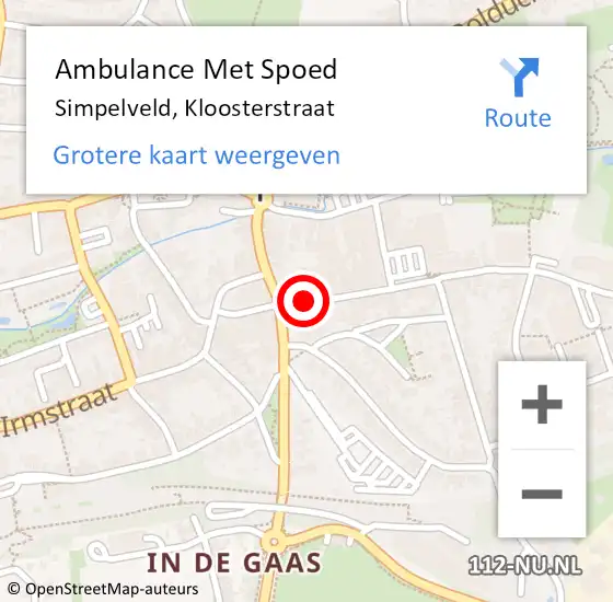 Locatie op kaart van de 112 melding: Ambulance Met Spoed Naar Simpelveld, Kloosterstraat op 12 mei 2014 10:55