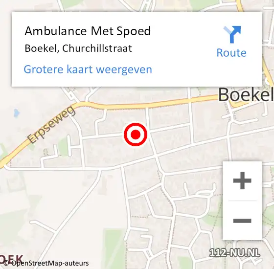 Locatie op kaart van de 112 melding: Ambulance Met Spoed Naar Boekel, Churchillstraat op 10 juli 2020 18:33