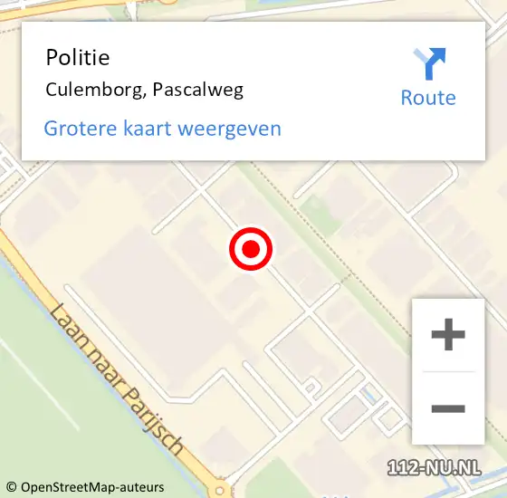 Locatie op kaart van de 112 melding: Politie Culemborg, Pascalweg op 10 juli 2020 18:50