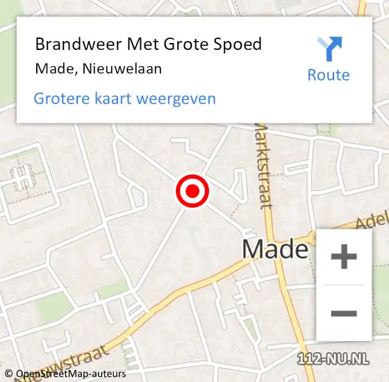 Locatie op kaart van de 112 melding: Brandweer Met Grote Spoed Naar Made, Nieuwelaan op 10 juli 2020 18:58