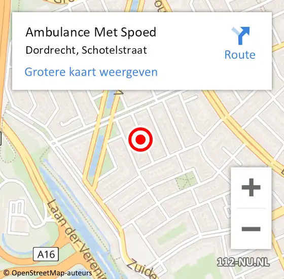 Locatie op kaart van de 112 melding: Ambulance Met Spoed Naar Dordrecht, Schotelstraat op 10 juli 2020 19:18