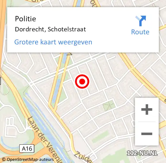 Locatie op kaart van de 112 melding: Politie Dordrecht, Schotelstraat op 10 juli 2020 19:18