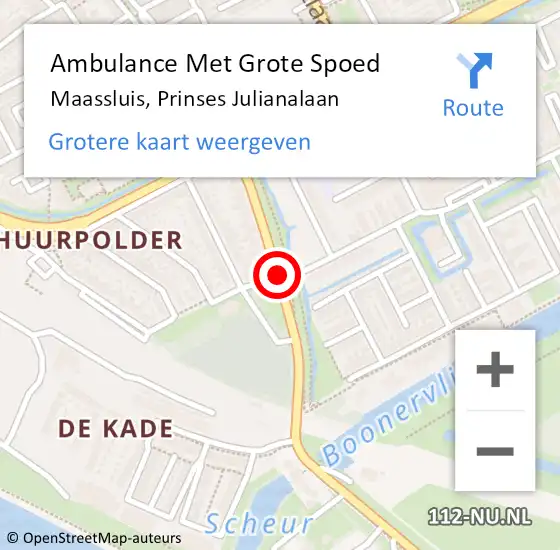 Locatie op kaart van de 112 melding: Ambulance Met Grote Spoed Naar Maassluis, Prinses Julianalaan op 10 juli 2020 19:32