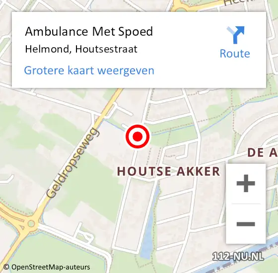 Locatie op kaart van de 112 melding: Ambulance Met Spoed Naar Helmond, Houtsestraat op 10 juli 2020 21:31