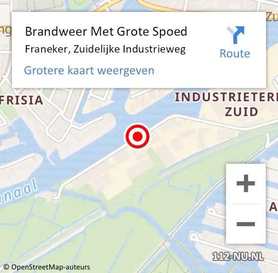 Locatie op kaart van de 112 melding: Brandweer Met Grote Spoed Naar Franeker, Zuidelijke Industrieweg op 10 juli 2020 22:17