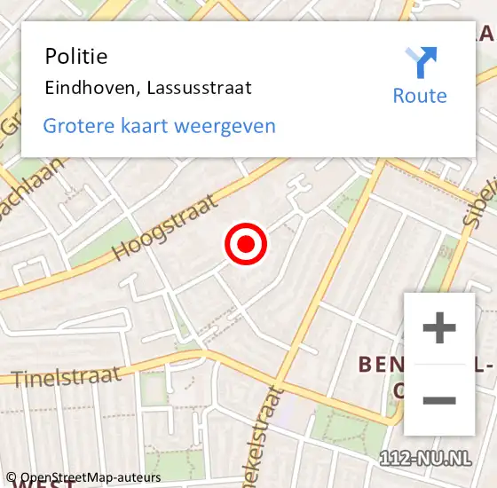 Locatie op kaart van de 112 melding: Politie Eindhoven, Lassusstraat op 10 juli 2020 23:31