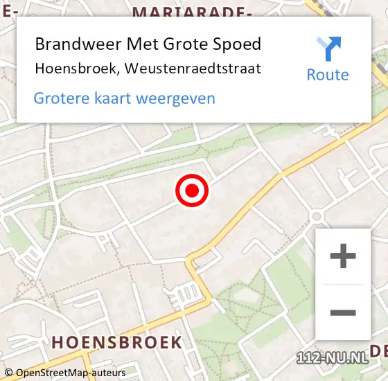 Locatie op kaart van de 112 melding: Brandweer Met Grote Spoed Naar Hoensbroek, Weustenraedtstraat op 11 juli 2020 00:55