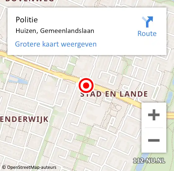 Locatie op kaart van de 112 melding: Politie Huizen, Gemeenlandslaan op 11 juli 2020 01:10