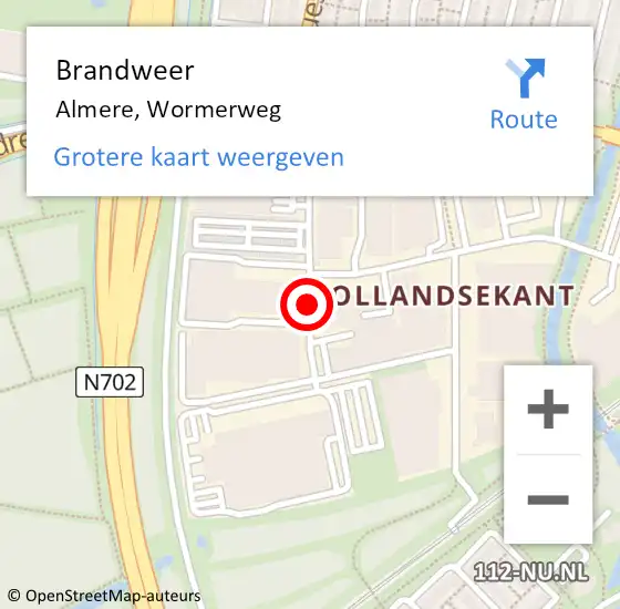 Locatie op kaart van de 112 melding: Brandweer Almere, Wormerweg op 11 juli 2020 04:16