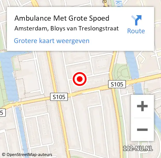 Locatie op kaart van de 112 melding: Ambulance Met Grote Spoed Naar Amsterdam, Bloys van Treslongstraat op 11 juli 2020 07:17