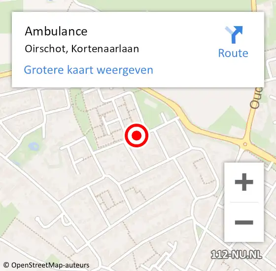 Locatie op kaart van de 112 melding: Ambulance Oirschot, Kortenaarlaan op 11 juli 2020 07:59