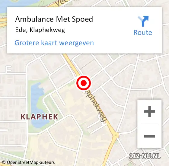 Locatie op kaart van de 112 melding: Ambulance Met Spoed Naar Ede, Klaphekweg op 11 juli 2020 09:50