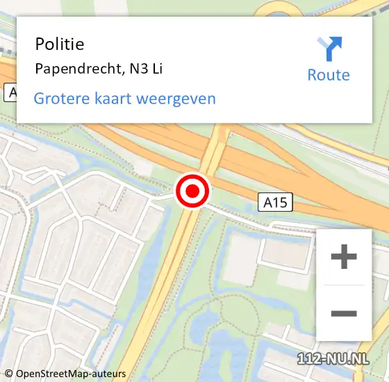 Locatie op kaart van de 112 melding: Politie Papendrecht, N3 Li op 11 juli 2020 10:34