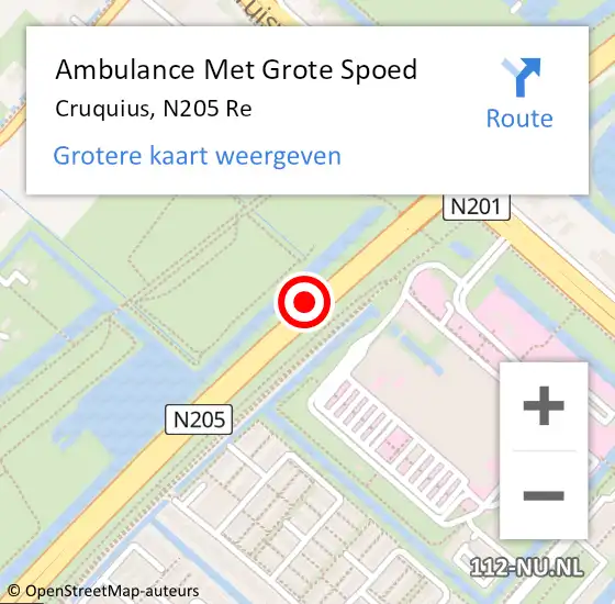 Locatie op kaart van de 112 melding: Ambulance Met Grote Spoed Naar Cruquius, N205 Re op 11 juli 2020 10:54