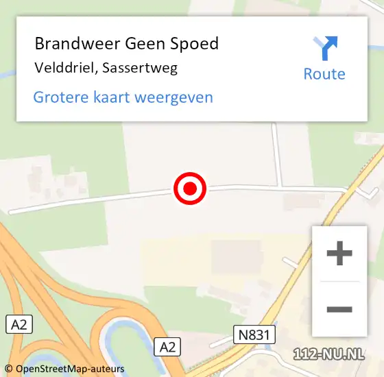 Locatie op kaart van de 112 melding: Brandweer Geen Spoed Naar Velddriel, Sassertweg op 11 juli 2020 11:10