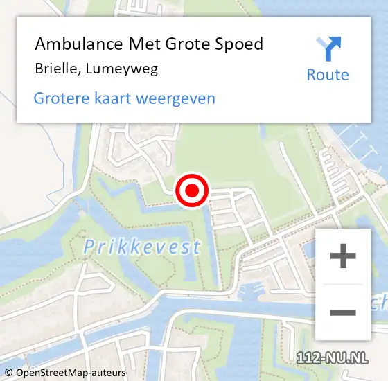 Locatie op kaart van de 112 melding: Ambulance Met Grote Spoed Naar Brielle, Lumeyweg op 11 juli 2020 11:43