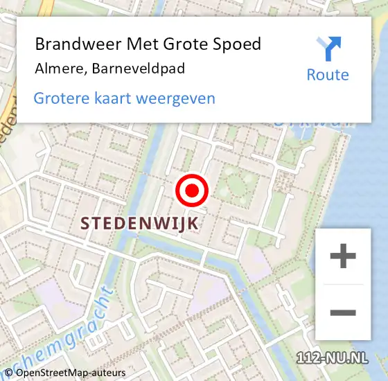 Locatie op kaart van de 112 melding: Brandweer Met Grote Spoed Naar Almere, Barneveldpad op 11 juli 2020 11:55