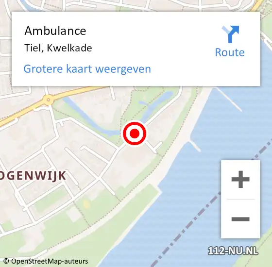 Locatie op kaart van de 112 melding: Ambulance Tiel, Kwelkade op 11 juli 2020 12:26