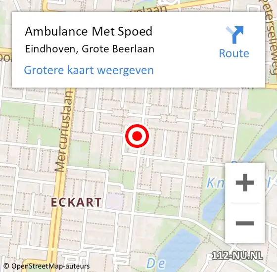 Locatie op kaart van de 112 melding: Ambulance Met Spoed Naar Eindhoven, Grote Beerlaan op 11 juli 2020 13:05