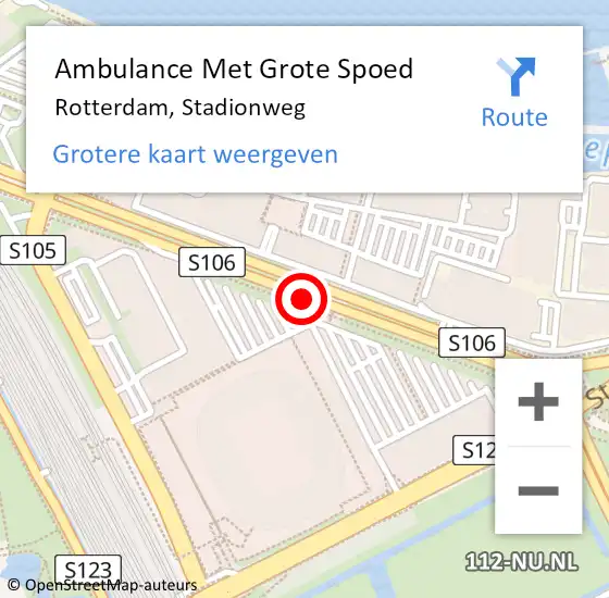Locatie op kaart van de 112 melding: Ambulance Met Grote Spoed Naar Rotterdam, Stadionweg op 11 juli 2020 13:17