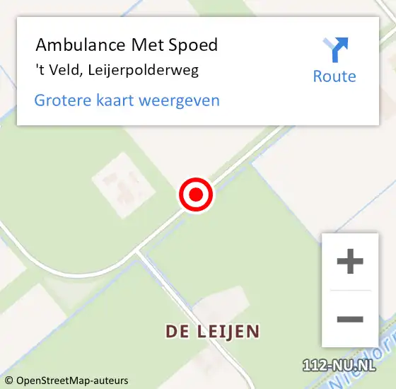 Locatie op kaart van de 112 melding: Ambulance Met Spoed Naar 't Veld, Leijerpolderweg op 11 juli 2020 13:54