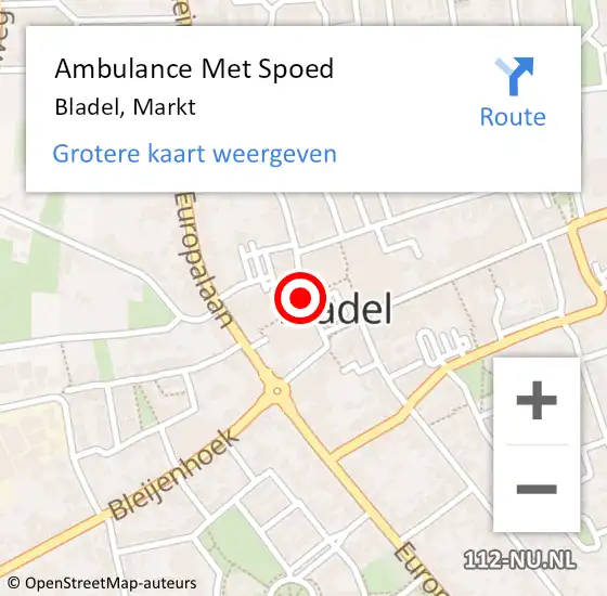 Locatie op kaart van de 112 melding: Ambulance Met Spoed Naar Bladel, Markt op 11 juli 2020 15:44