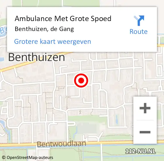 Locatie op kaart van de 112 melding: Ambulance Met Grote Spoed Naar Benthuizen, de Gang op 12 mei 2014 12:06