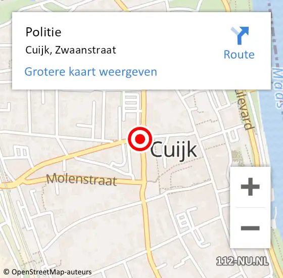 Locatie op kaart van de 112 melding: Politie Cuijk, Zwaanstraat op 11 juli 2020 16:28