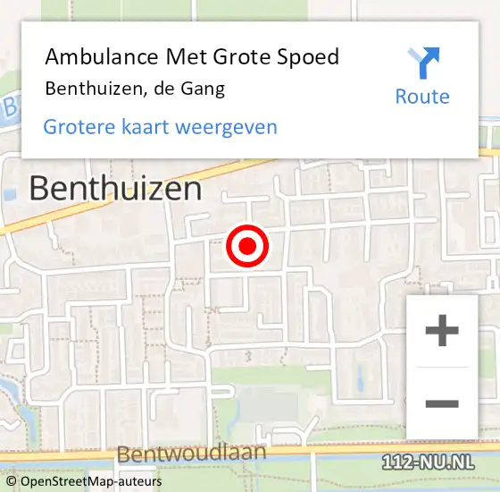 Locatie op kaart van de 112 melding: Ambulance Met Grote Spoed Naar Benthuizen, de Gang op 12 mei 2014 12:08