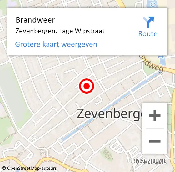 Locatie op kaart van de 112 melding: Brandweer Zevenbergen, Lage Wipstraat op 11 juli 2020 17:26