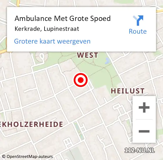 Locatie op kaart van de 112 melding: Ambulance Met Grote Spoed Naar Kerkrade, Lupinestraat op 11 juli 2020 18:48