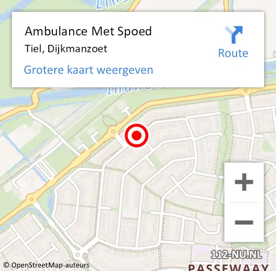 Locatie op kaart van de 112 melding: Ambulance Met Spoed Naar Tiel, Dijkmanzoet op 11 juli 2020 18:51