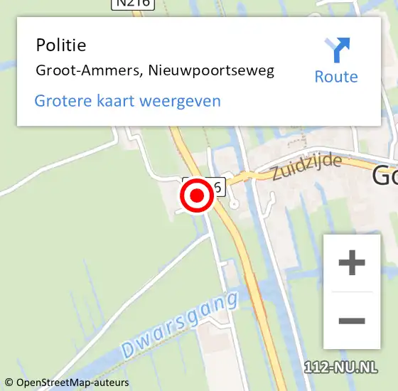 Locatie op kaart van de 112 melding: Politie Groot-Ammers, Nieuwpoortseweg op 11 juli 2020 19:36