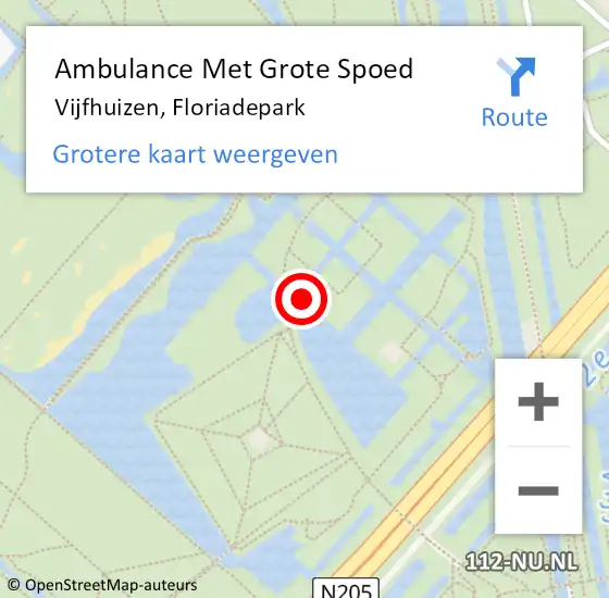 Locatie op kaart van de 112 melding: Ambulance Met Grote Spoed Naar Vijfhuizen, Floriadepark op 11 juli 2020 21:39