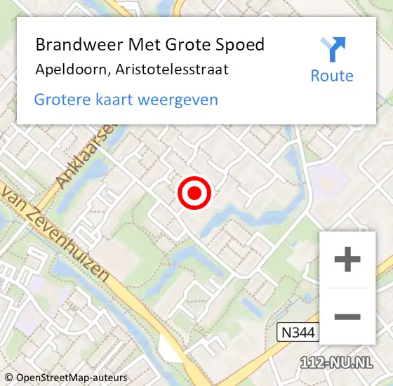 Locatie op kaart van de 112 melding: Brandweer Met Grote Spoed Naar Apeldoorn, Aristotelesstraat op 11 juli 2020 22:52