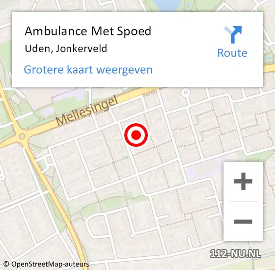 Locatie op kaart van de 112 melding: Ambulance Met Spoed Naar Uden, Jonkerveld op 12 juli 2020 01:14