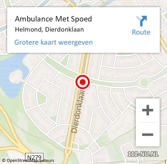 Locatie op kaart van de 112 melding: Ambulance Met Spoed Naar Helmond, Dierdonklaan op 12 juli 2020 02:22