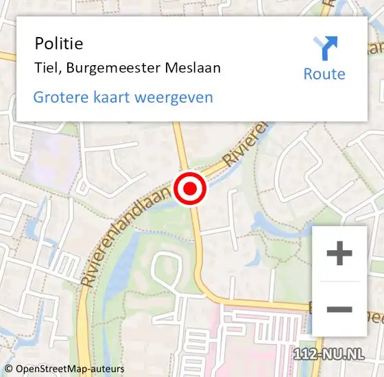 Locatie op kaart van de 112 melding: Politie Tiel, Burgemeester Meslaan op 12 juli 2020 02:29