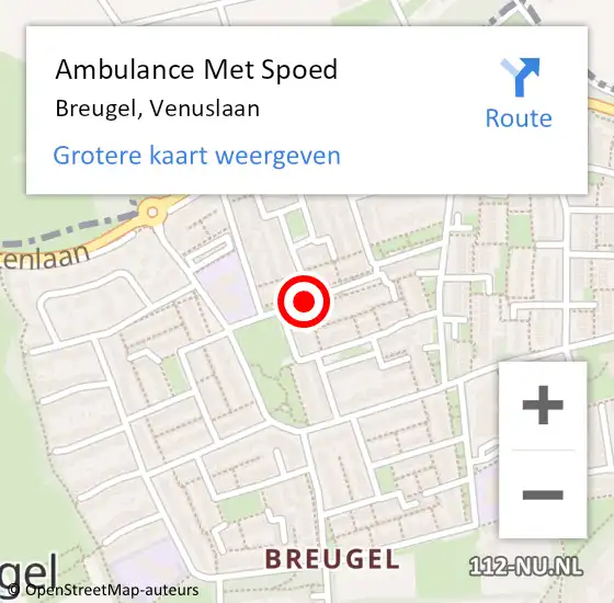 Locatie op kaart van de 112 melding: Ambulance Met Spoed Naar Breugel, Venuslaan op 12 juli 2020 02:31