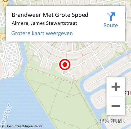 Locatie op kaart van de 112 melding: Brandweer Met Grote Spoed Naar Almere, James Stewartstraat op 12 juli 2020 05:12