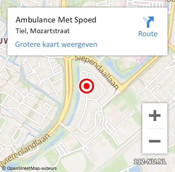 Locatie op kaart van de 112 melding: Ambulance Met Spoed Naar Tiel, Mozartstraat op 12 juli 2020 08:26