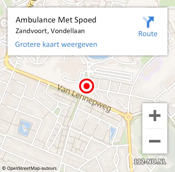 Locatie op kaart van de 112 melding: Ambulance Met Spoed Naar Zandvoort, Vondellaan op 12 juli 2020 09:08