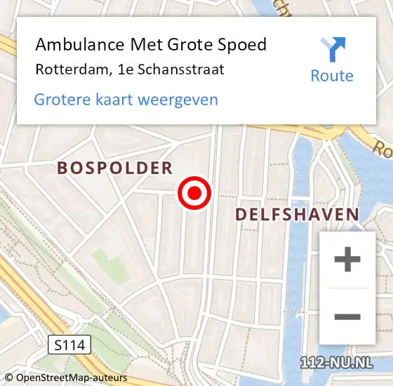 Locatie op kaart van de 112 melding: Ambulance Met Grote Spoed Naar Rotterdam, 1e Schansstraat op 12 juli 2020 10:15