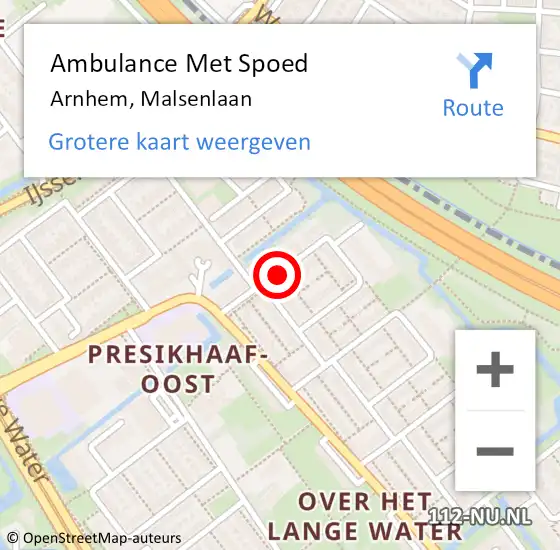 Locatie op kaart van de 112 melding: Ambulance Met Spoed Naar Arnhem, Malsenlaan op 12 juli 2020 12:29