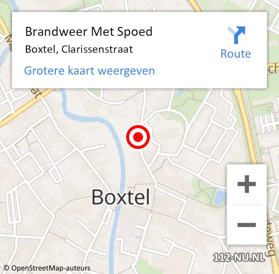 Locatie op kaart van de 112 melding: Brandweer Met Spoed Naar Boxtel, Clarissenstraat op 12 juli 2020 12:50