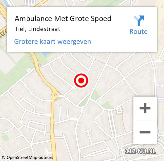 Locatie op kaart van de 112 melding: Ambulance Met Grote Spoed Naar Tiel, Lindestraat op 12 juli 2020 13:00
