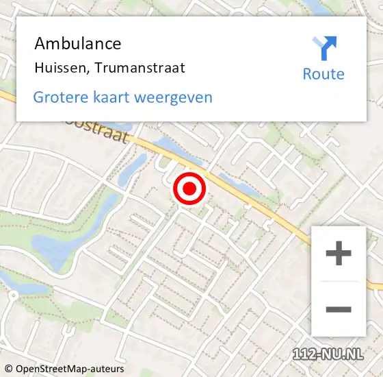 Locatie op kaart van de 112 melding: Ambulance Huissen, Trumanstraat op 12 juli 2020 13:16