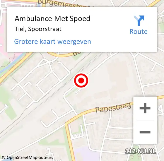 Locatie op kaart van de 112 melding: Ambulance Met Spoed Naar Tiel, Spoorstraat op 12 juli 2020 13:36