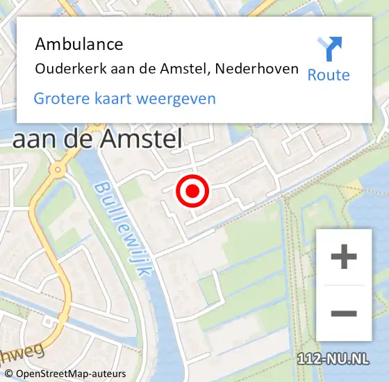 Locatie op kaart van de 112 melding: Ambulance Ouderkerk aan de Amstel, Nederhoven op 12 juli 2020 13:57