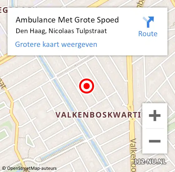 Locatie op kaart van de 112 melding: Ambulance Met Grote Spoed Naar Den Haag, Nicolaas Tulpstraat op 12 juli 2020 14:45